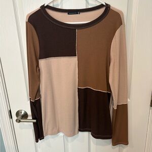 Staccato Patchwork Long Sleeve Top in Brown & Cream